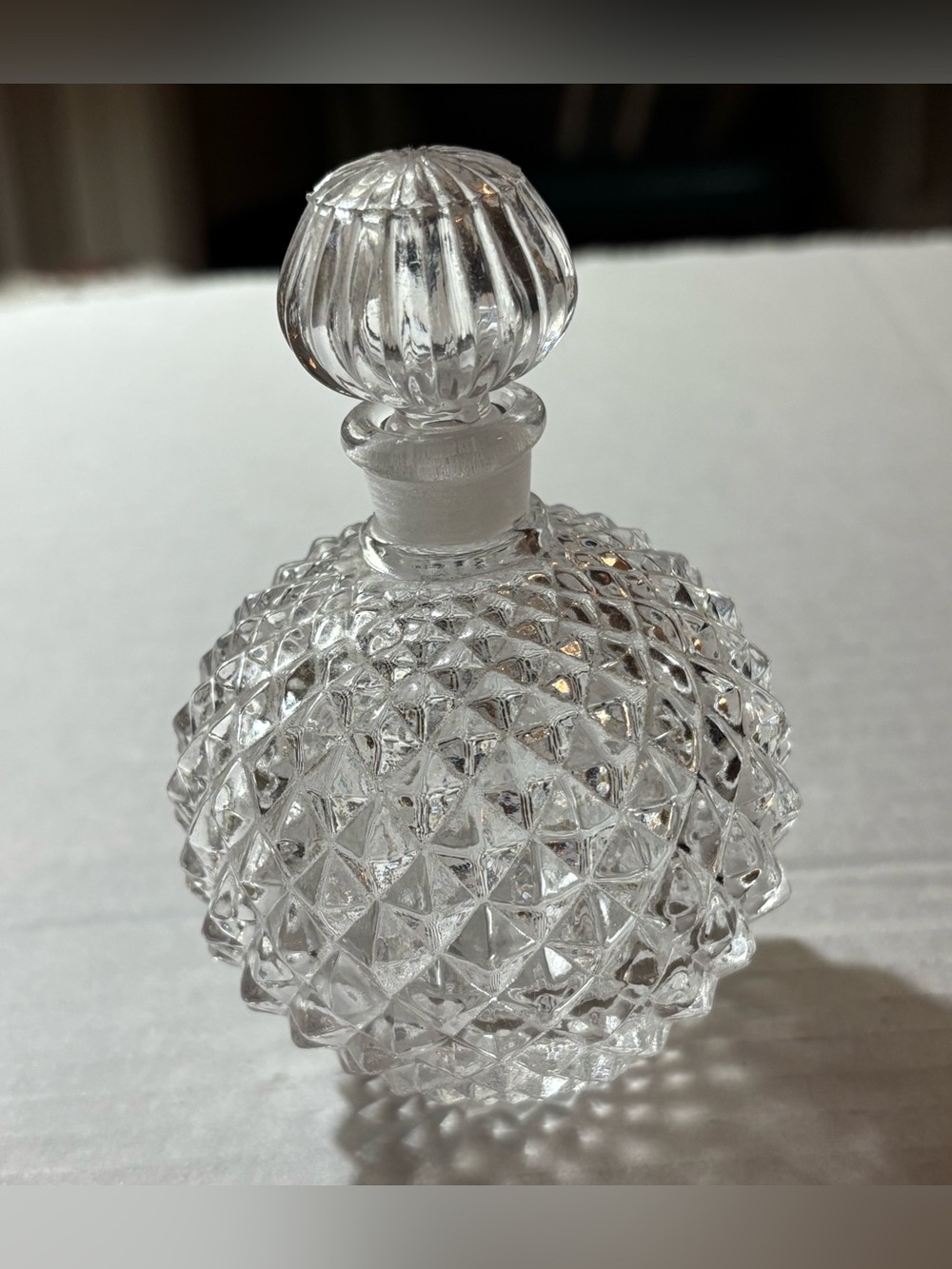 Vintage Colony Lead Crystal Perfume Bottle With Stopper Diamond Point Pattern